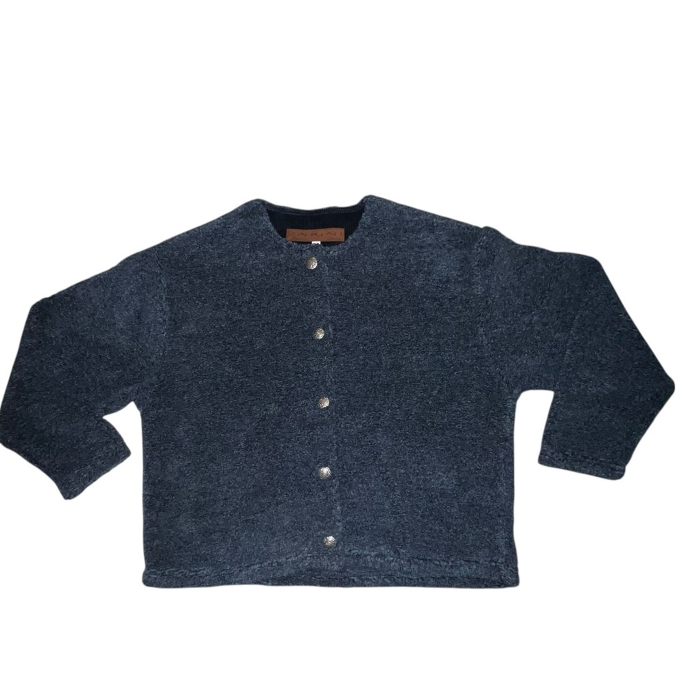 Dakini Berber Fleece Snap Front Jacket Shirt Sweatshirt Navy Blue Size Medium